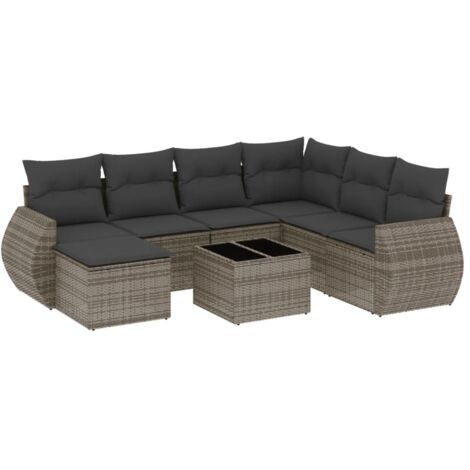 Set de sofás de jardín 8 pzas y cojines ratán sintético gris vidaXL