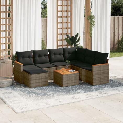 Set de sofás de jardín 8 pzas y cojines ratán sintético gris vidaXL
