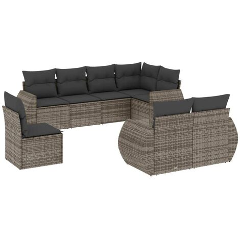 Set de sofás de jardín 8 pzas y cojines ratán sintético gris vidaXL