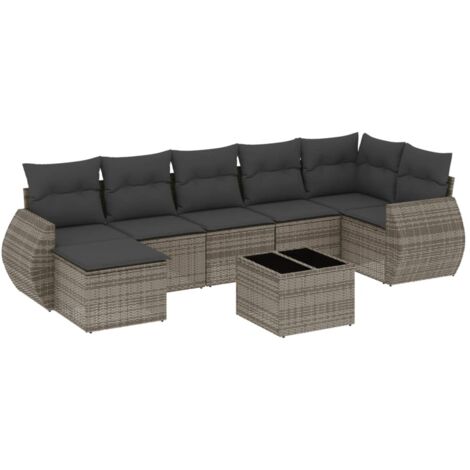 Set de sofás de jardín 8 pzas y cojines ratán sintético gris vidaXL