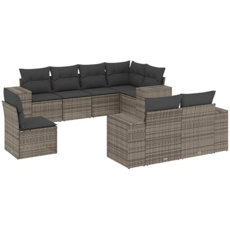 Set de sofás de jardín 8 pzas y cojines ratán sintético gris vidaXL