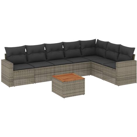 Set de sofás de jardín 8 pzas y cojines ratán sintético gris vidaXL