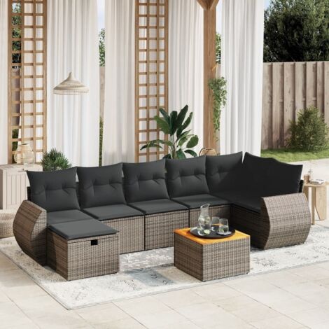 Set de sofás de jardín 8 pzas y cojines ratán sintético gris vidaXL