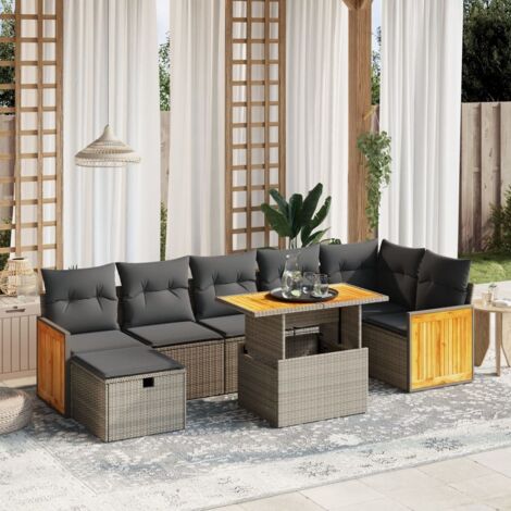 Set de sofás de jardín 8 pzas y cojines ratán sintético gris vidaXL