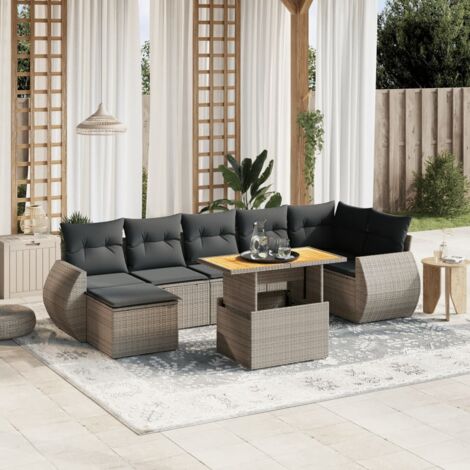 Set de sofás de jardín 8 pzas y cojines ratán sintético gris vidaXL