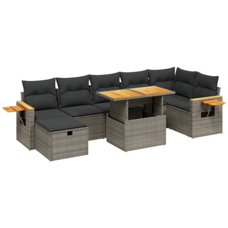 Set de sofás de jardín 8 pzas y cojines ratán sintético gris vidaXL