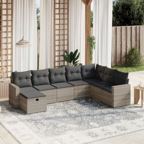 Set de sofás de jardín 8 pzas y cojines ratán sintético gris vidaXL