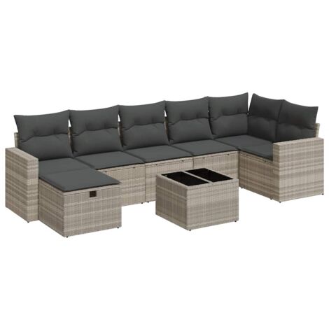 Set de sofás de jardín 8 pzas y cojines ratán sintético gris vidaXL