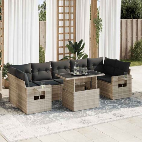 Set de sofás de jardín 8 pzas y cojines ratán sintético gris vidaXL