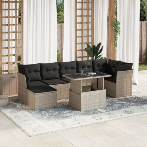 Set de sofás de jardín 8 pzas y cojines ratán sintético gris vidaXL