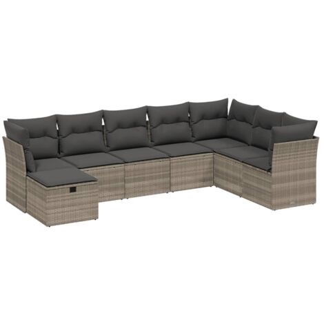 Set de sofás de jardín 8 pzas y cojines ratán sintético gris vidaXL