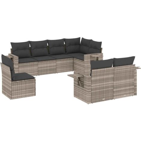 Set de sofás de jardín 8 pzas y cojines ratán sintético gris vidaXL