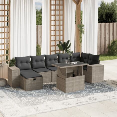 Set de sofás de jardín 8 pzas y cojines ratán sintético gris vidaXL