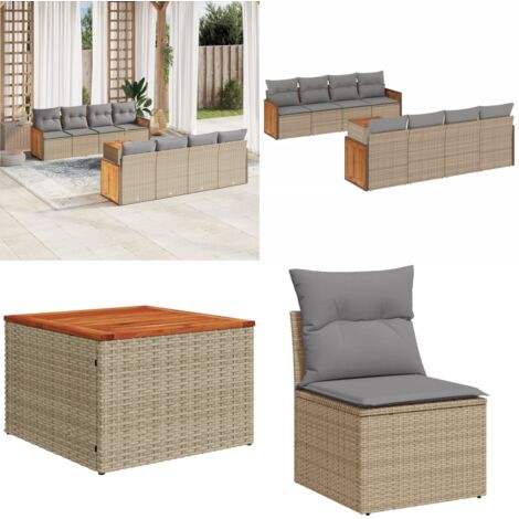 Set de sofás de jardín 9 pzas con cojines ratán sintético beige - Muebles de exterior - Cojines para sofás