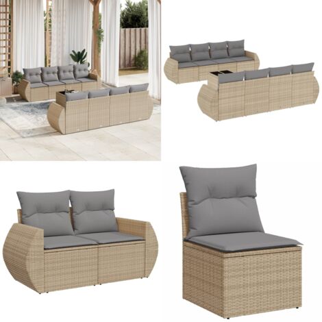 Set de sofás de jardín 9 pzas con cojines ratán sintético beige - Muebles de exterior - Cojines para sofás
