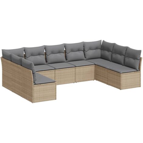 Set de sofás de jardín 9 pzas con cojines ratán sintético beige vidaXL