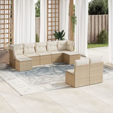 Set de sofás de jardín 9 pzas con cojines ratán sintético beige vidaXL