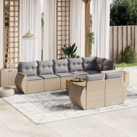 Set de sofás de jardín 9 pzas con cojines ratán sintético beige vidaXL