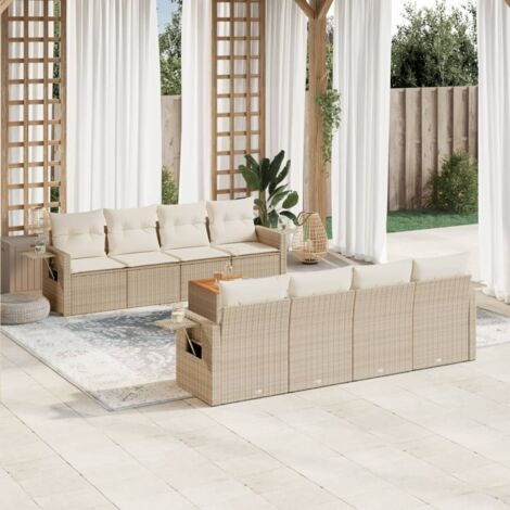 Set de sofás de jardín 9 pzas con cojines ratán sintético beige vidaXL