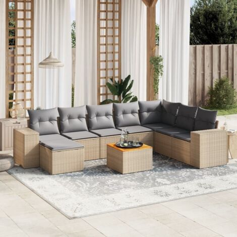Set de sofás de jardín 9 pzas con cojines ratán sintético beige vidaXL