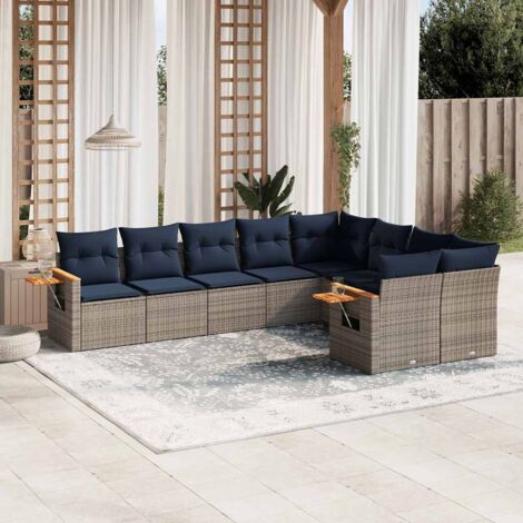 Set de sofás de jardín 9 pzas con cojines ratán sintético gris vidaXL