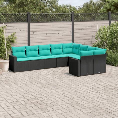 Set de sofás de jardín 9 pzas con cojines ratán sintético negro vidaXL