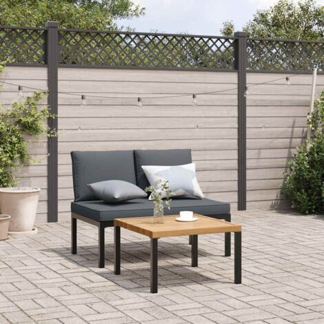 Set de sofás de jardín con cojines 2 piezas aluminio negro vidaXL