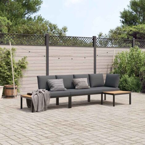 Set de sofás de jardín con cojines 3 piezas aluminio negro