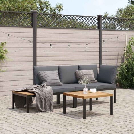 Set de sofás de jardín con cojines 3 piezas aluminio negro vidaXL