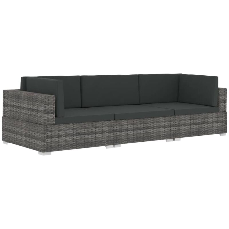 

vidaXL Set de sofás de jardín con cojines 3 pzas ratán sintético gris - Gris