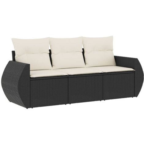 Set de sofás de jardín con cojines 3 pzas ratán sintético negro vidaXL