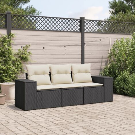 Set de sofás de jardín con cojines 3 pzas ratán sintético negro vidaXL