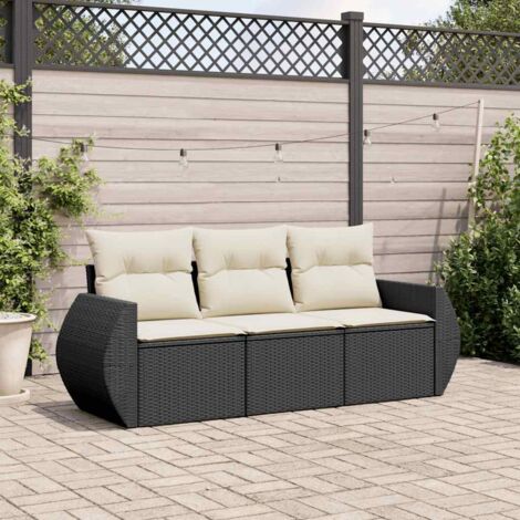 Set de sofás de jardín con cojines 3 pzas ratán sintético negro vidaXL