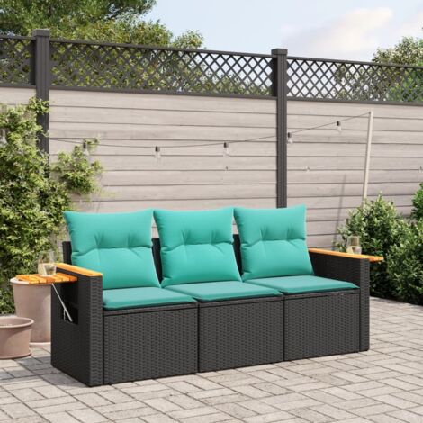 Set de sofás de jardín con cojines 3 pzas ratán sintético negro vidaXL