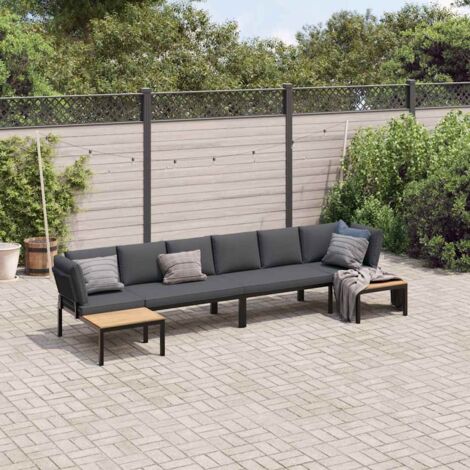 Set de sofás de jardín con cojines 4 piezas aluminio negro vidaXL