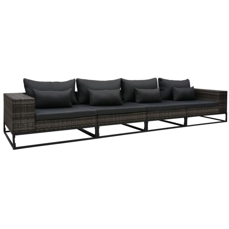 

vidaXL Set de sofás de jardín con cojines 4 pzas ratán sintético gris - Gris