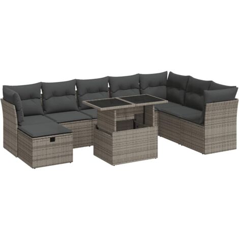 Set de sofás de jardín con cojines 9 pzas ratán sintético gris vidaXL