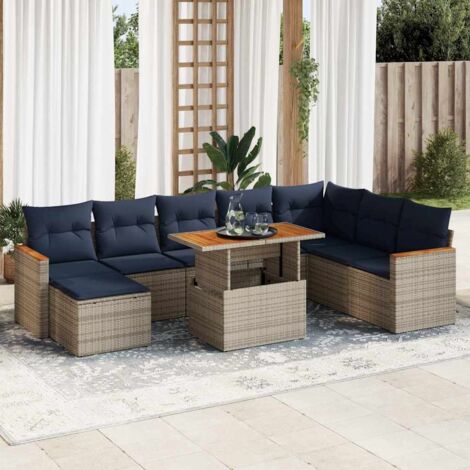 Set de sofás de jardín con cojines 9 pzas ratán sintético gris vidaXL