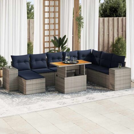 Set de sofás de jardín con cojines 9 pzas ratán sintético gris vidaXL