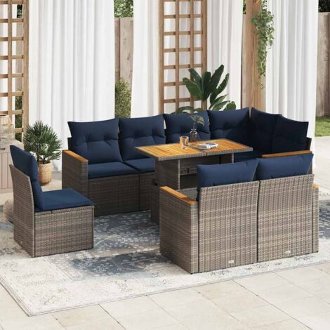 Set de sofás de jardín con cojines 9 pzas ratán sintético gris vidaXL