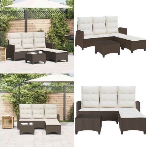 Set de sofás de jardín en forma de L con cojines 3 pzas marrón - Sofá de jardín marrón - Cojines para sofá