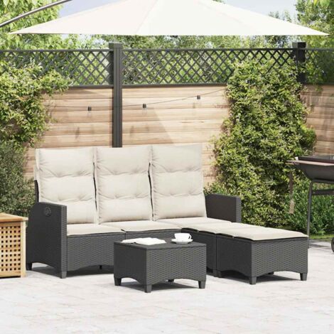Set de sofás de jardín en forma de L con cojines 3 pzas negro vidaXL