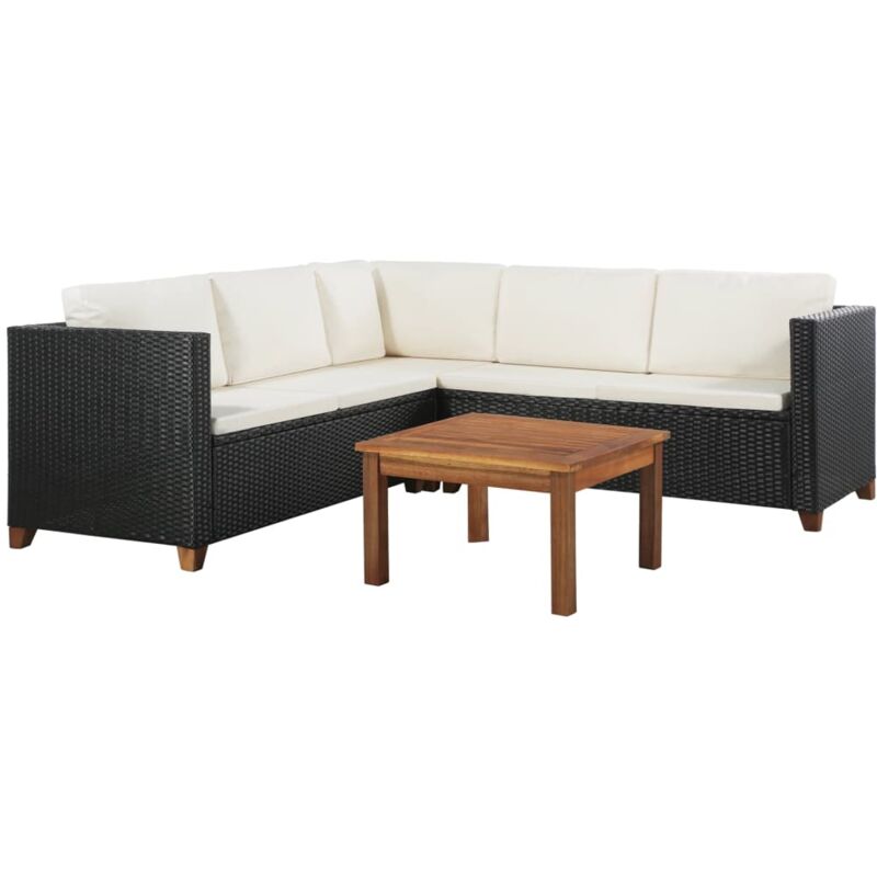 

vidaXL Set de muebles de jardín 4 pzas y cojines ratán sintético negro - Negro
