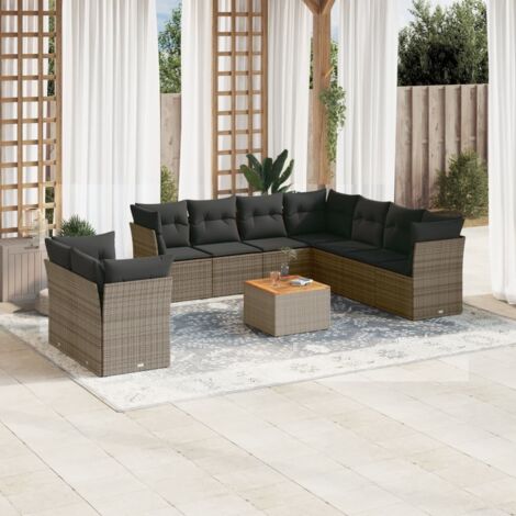 Set de sofás de jardín y cojines 10 pzas ratán sintético gris vidaXL