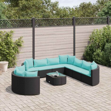 Set de sofás de jardín y cojines 10 pzas ratán sintético negro