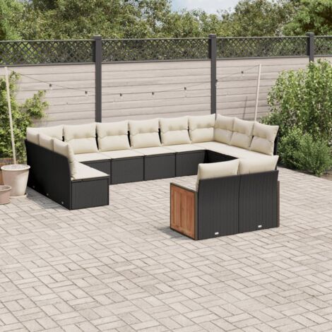 Set de sofás de jardín y cojines 12 pzas ratán sintético negro vidaXL