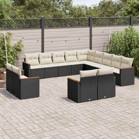 Set de sofás de jardín y cojines 13 pzas ratán sintético negro vidaXL