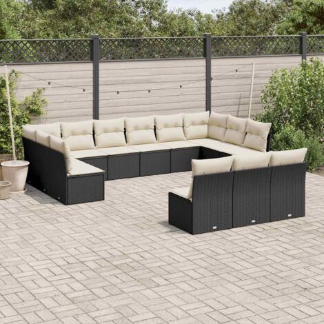 Set de sofás de jardín y cojines 13 pzas ratán sintético negro vidaXL