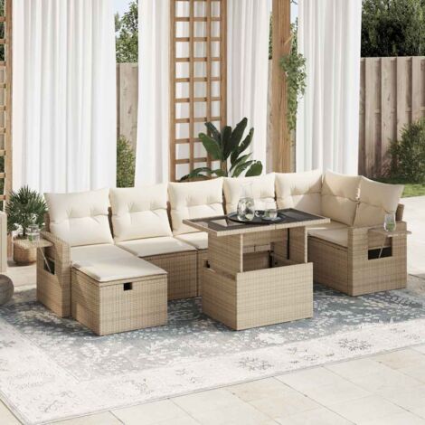 Set de sofás de jardín y cojines 8 piezas ratán sintético beige vidaXL