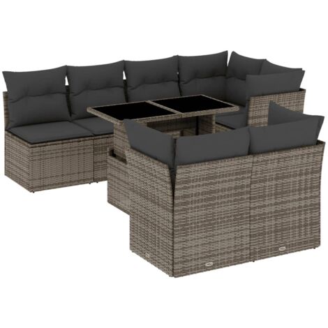 Set de sofás de jardín y cojines 8 piezas ratán sintético gris